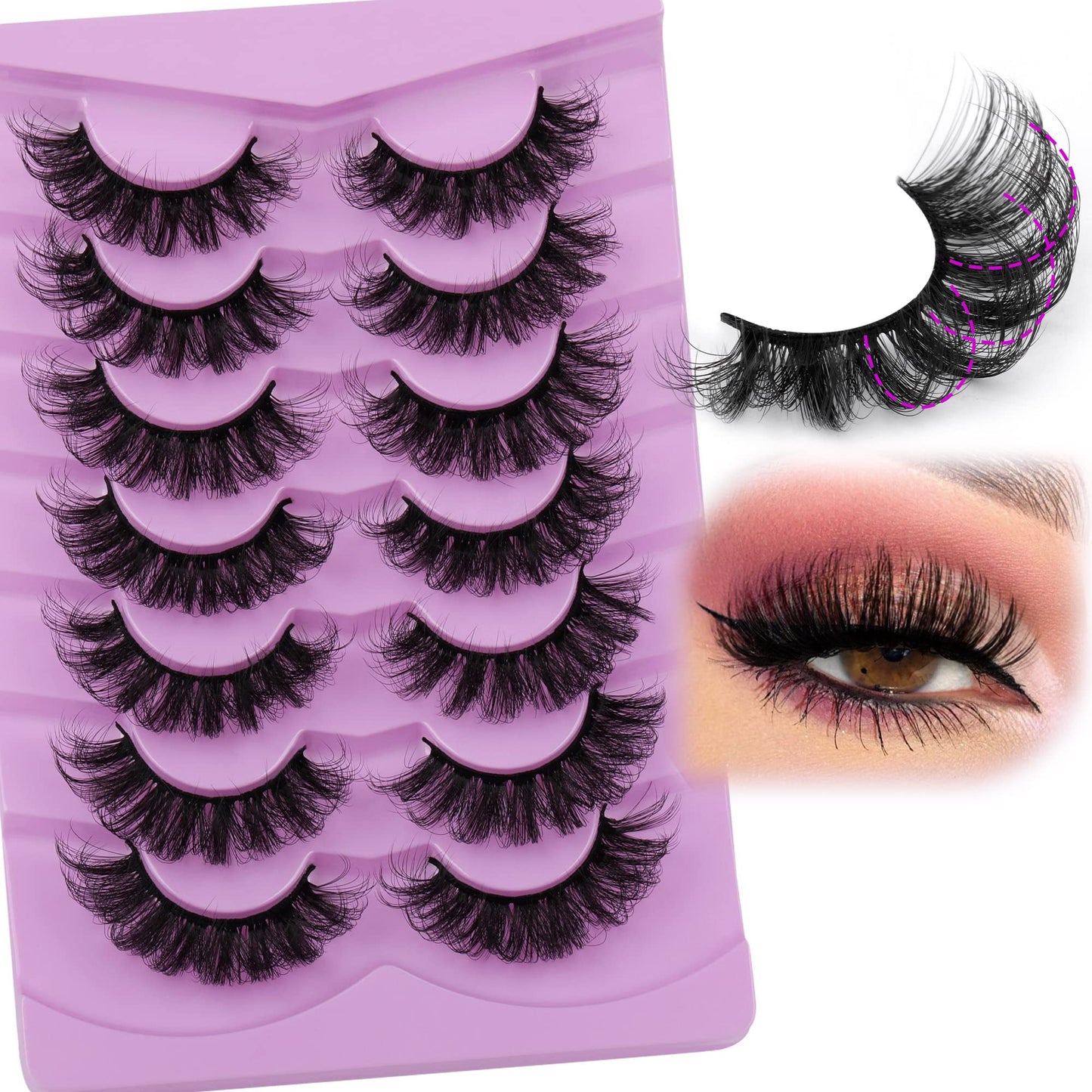 Mink Lashes Fluff False Eyelashes 20-22mm Dramatic Full Wispy Eye Lashes 8D Volume Curly Fake Eyelashes 7 Pairs Faux Mink Lashes Multipack by TOOCHUNAG