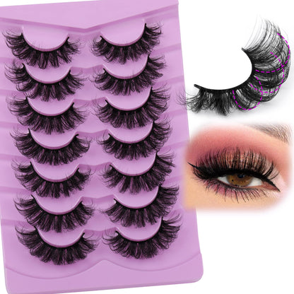 Mink Lashes Fluff False Eyelashes 20-22mm Dramatic Full Wispy Eye Lashes 8D Volume Curly Fake Eyelashes 7 Pairs Faux Mink Lashes Multipack by TOOCHUNAG