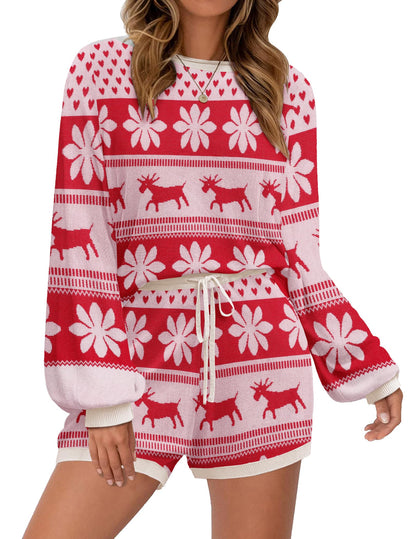 Ekouaer Knit Pajamas Set for Women Lounge Wear Sets Long Sleeve Sweatsuit Matching 2 Piece Outfits Casual Sweater Sets S-XXL