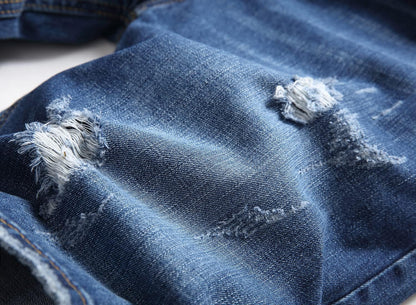 Baylvn Men's Casual Ripped Printed Denim Shorts Slim Fit Summer Beach Jeans Shorts