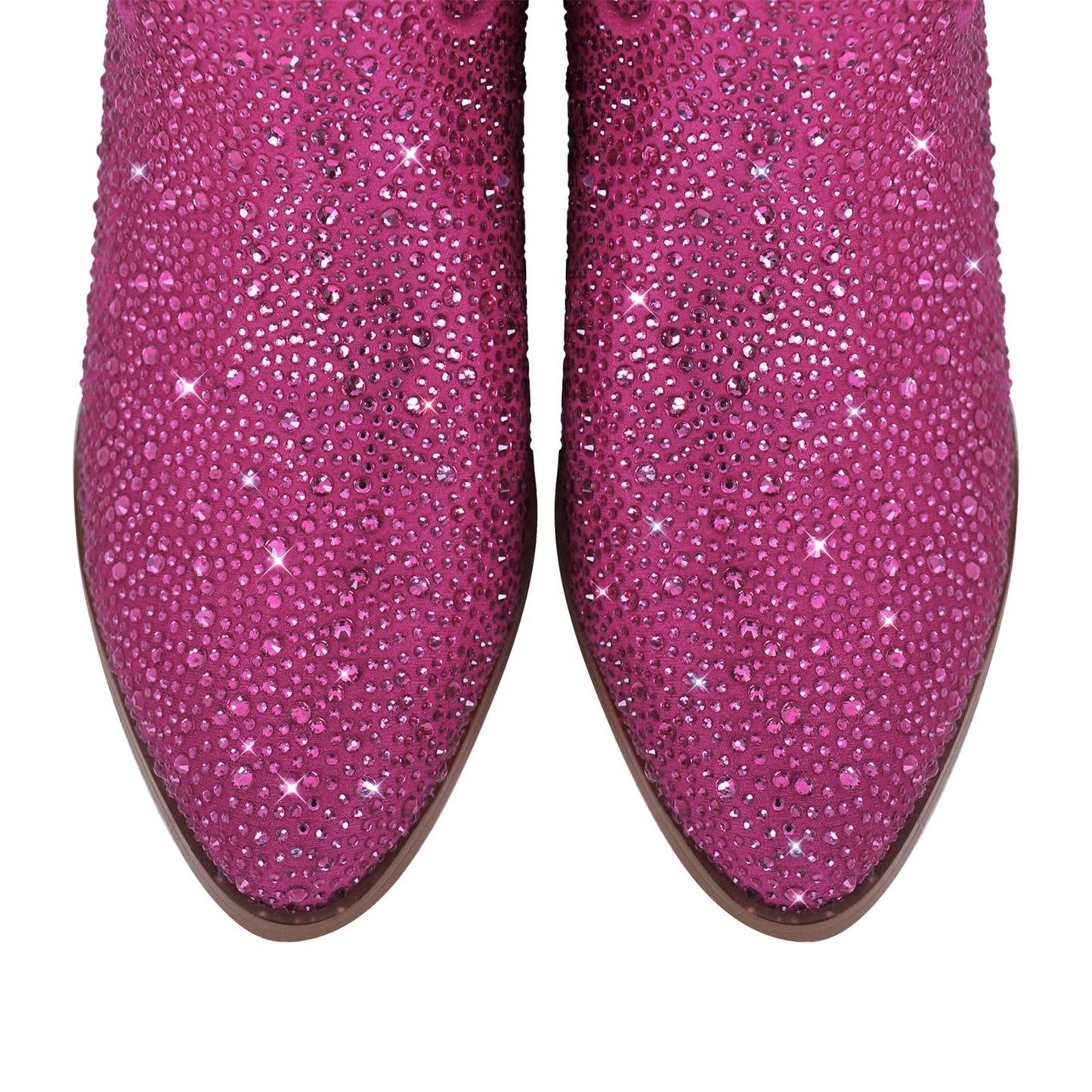 Richealnana Sparkly Rhinestones Cowboy Cowgirl Style Boots Calf High Boots for Women 2INCH Heeled Shining Pull On Tabs