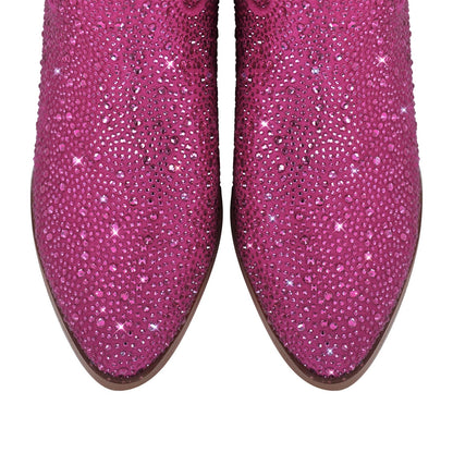 Richealnana Sparkly Rhinestones Cowboy Cowgirl Style Boots Calf High Boots for Women 2INCH Heeled Shining Pull On Tabs