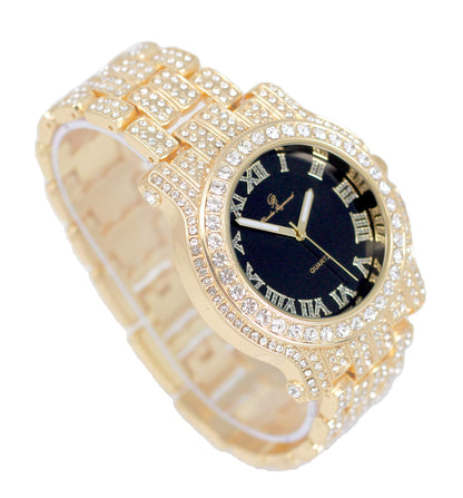 Charles Raymond Bling-ed Out Silver Round Luxury Mens Watch w/Bling-ed Out Bracelet - L0504B