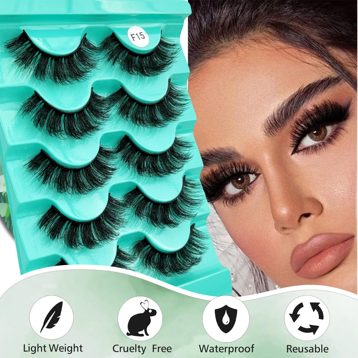 Mink Lashes Strip Eyelashes Volume False Eyelashes that Look Like Extensions Glamour Wispy Curly Fake Lashes 5 Pairs Pack