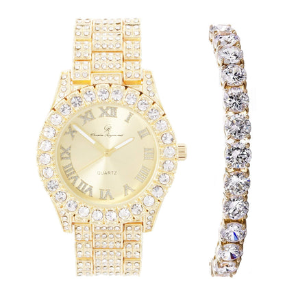 Charles Raymond Women's Big Rocks Bezel Colored Dial with Roman Numerals Fully Iced Out Watch - ST10327LA