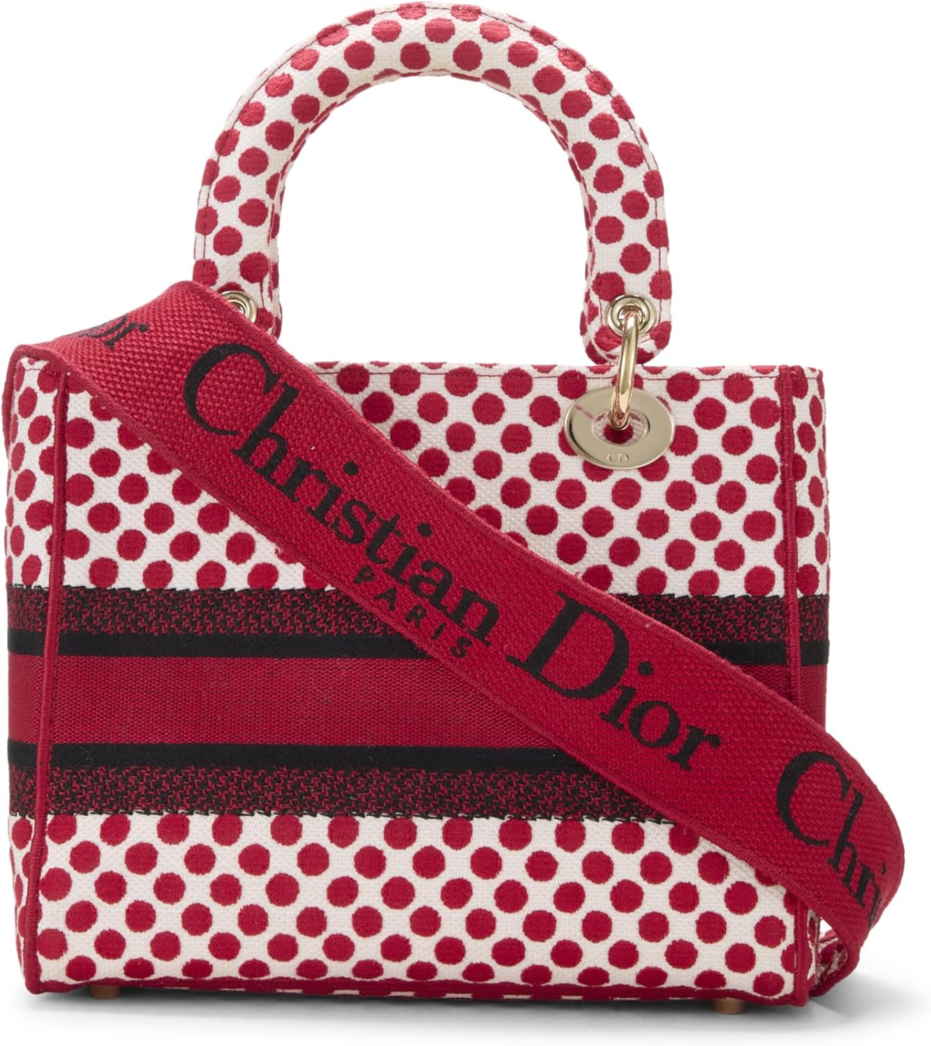 Pre-Loved Red Embroidered Canvas Dioramour Lady D-Lite Medium, Red