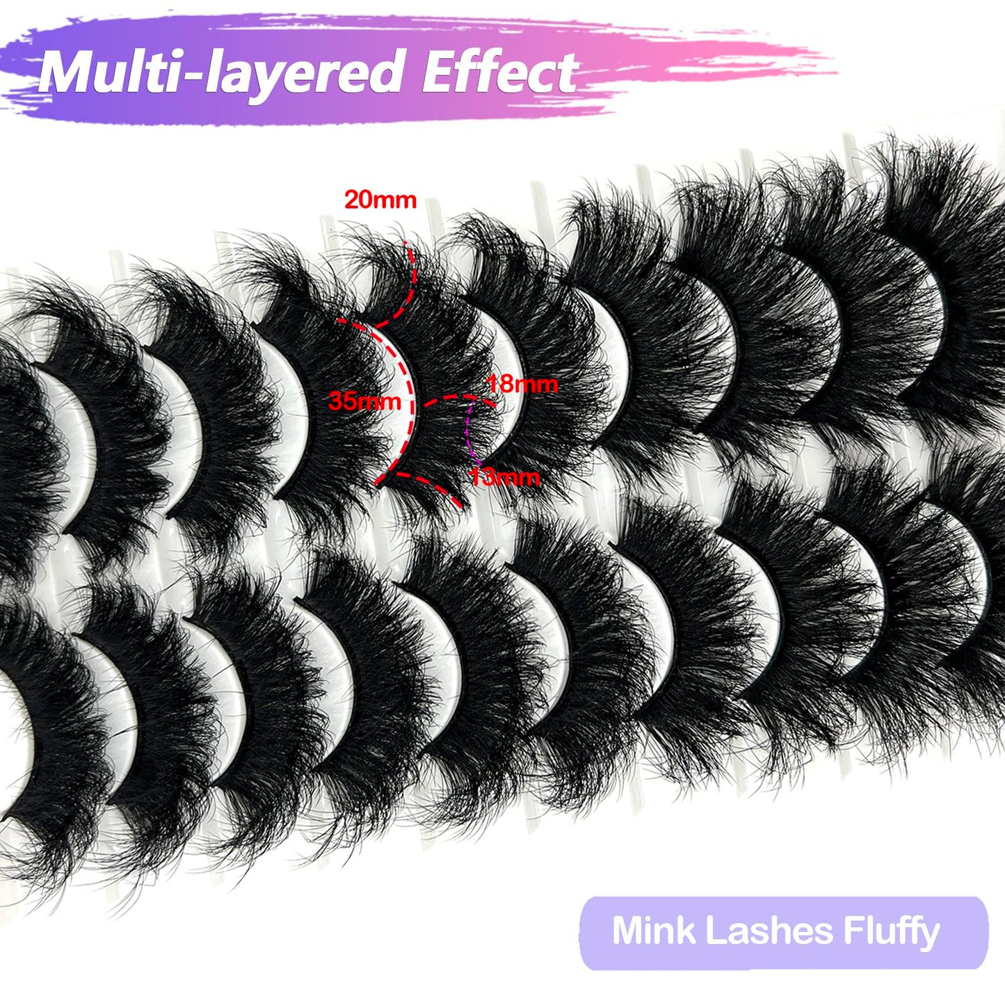 Mink Lashes Fluffy Big Dramatic Thick False Eyelashes, Soft 20mm Volume 3D Faux Mink, 20 Pairs Eyelashes Pack, 25mm Full Strip Lashes That Look Like Extensions