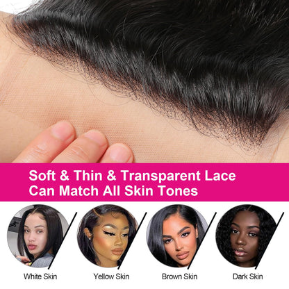 5x5 Transparent HD Lace Closure Body Wave Human Hair Closure Invisible Ultra-thin 5x5 Lace Closure Brazilian Raw Virgin Human Hair Pre Plucked Natural Black 16 Inch