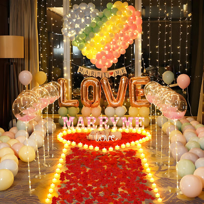 1027 Pcs I Love U Light Up Letters Proposal Decorations, I Love U Sign with 24 Pcs Heart Flameless Candles 1000 Pcs Rose Petals for Wedding Proposal Romantic Night Decor