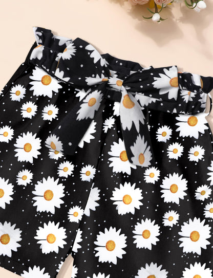 MIGU Girls Clothes Summer Halter Neck Ruffle Sleeveless Top Fashion Cute Floral Belt Shorts Two Piece Outfit Set Size 6-12