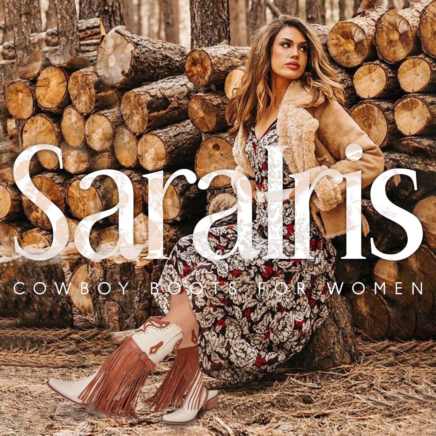 SaraIris Women's Western Bootie, Fashion Pointed Toe, Chunky Heel, Embroidered, Fringe, Pull-On, Mid Calf Boots, 2.75 inches, Knee High, PU, Denim, Rubber