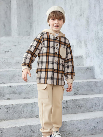 Boys Clothes Fall Winter Outfits, Toddler Boy Sweatsuit Plaid Hoodie Pants Clothing Set For Kids Boys Size 5-12 Years