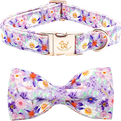 Elegant little tail Dog Collar with Bow, Cotton & Webbing, Bowtie Dog Collar, Adjustable Dog Collars for Small Medium Large Dogs and Cats