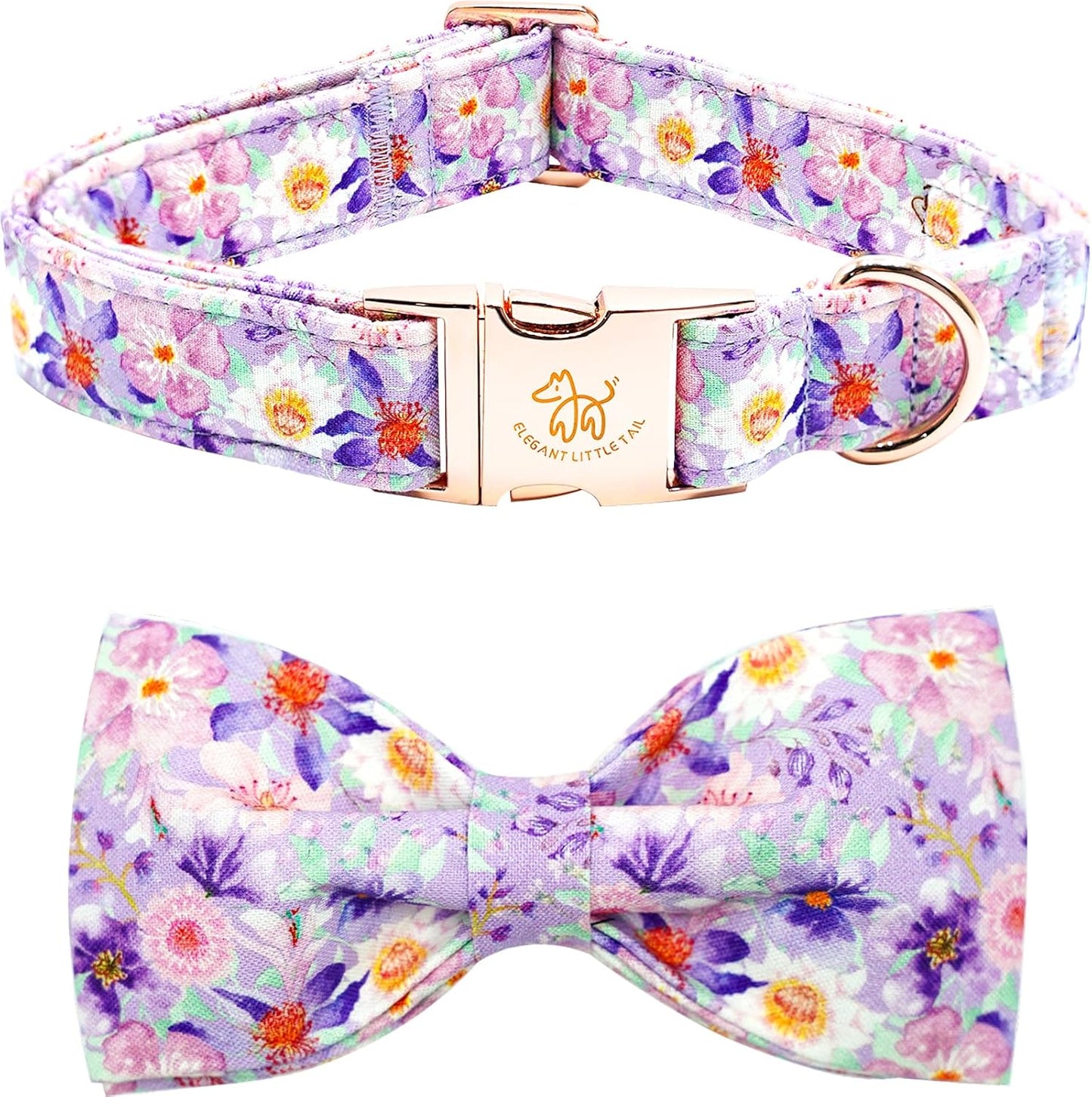 Elegant little tail Dog Collar with Bow, Cotton & Webbing, Bowtie Dog Collar, Adjustable Dog Collars for Small Medium Large Dogs and Cats