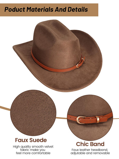 Ibeauti Cowboy Hat with Fringed Bandana Set for Women Wide Brim Western Cowgirl Hat Paisley Head Wrap Scarf