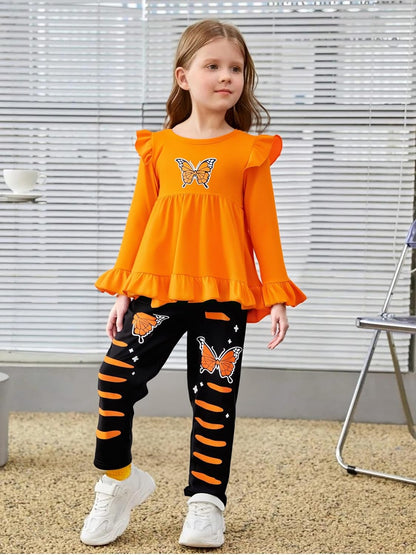 Toddler Kid Girl Clothes Ruffle Sleeve High Low Top Floral Allover Pants Fall Winter Outfit Set