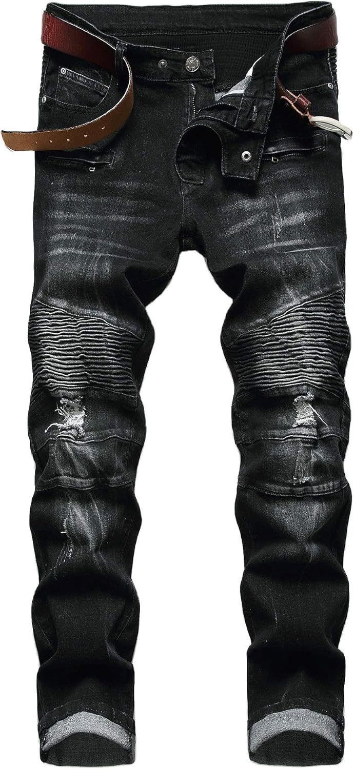 RXXKKK Men's Classic Zipper Biker Regular Fit Flex Jean