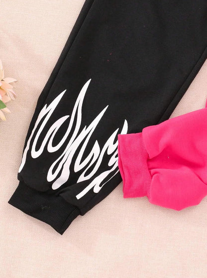 Hilinker Girls Graphic 3 Piece Outfits Workout Crop Hoodie Ribbed Tank and Sweatpants Set