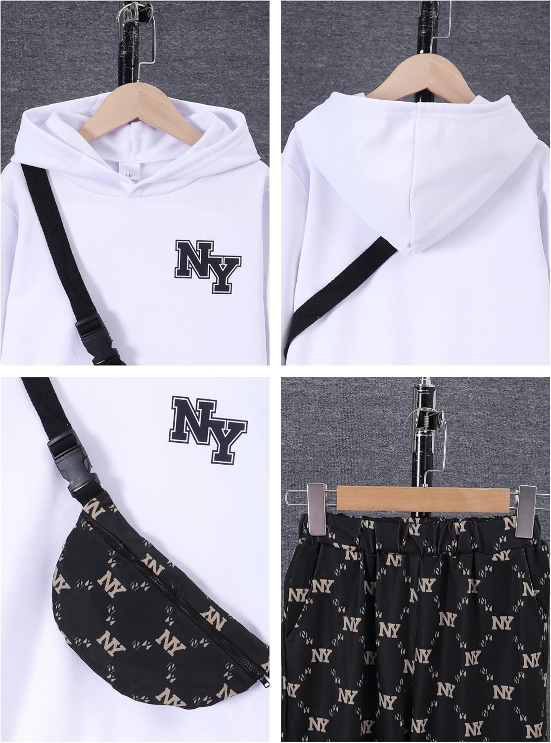 PureChapter Boys' Fashion 3Pcs Pullover Hoodies Sweatshirt Suit Crossbody Bag Stylish Clothes Kids Clothes