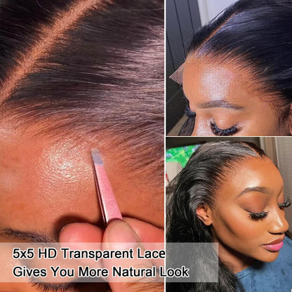 5x5 Transparent HD Lace Closure Body Wave Human Hair Closure Invisible Ultra-thin 5x5 Lace Closure Brazilian Raw Virgin Human Hair Pre Plucked Natural Black 16 Inch