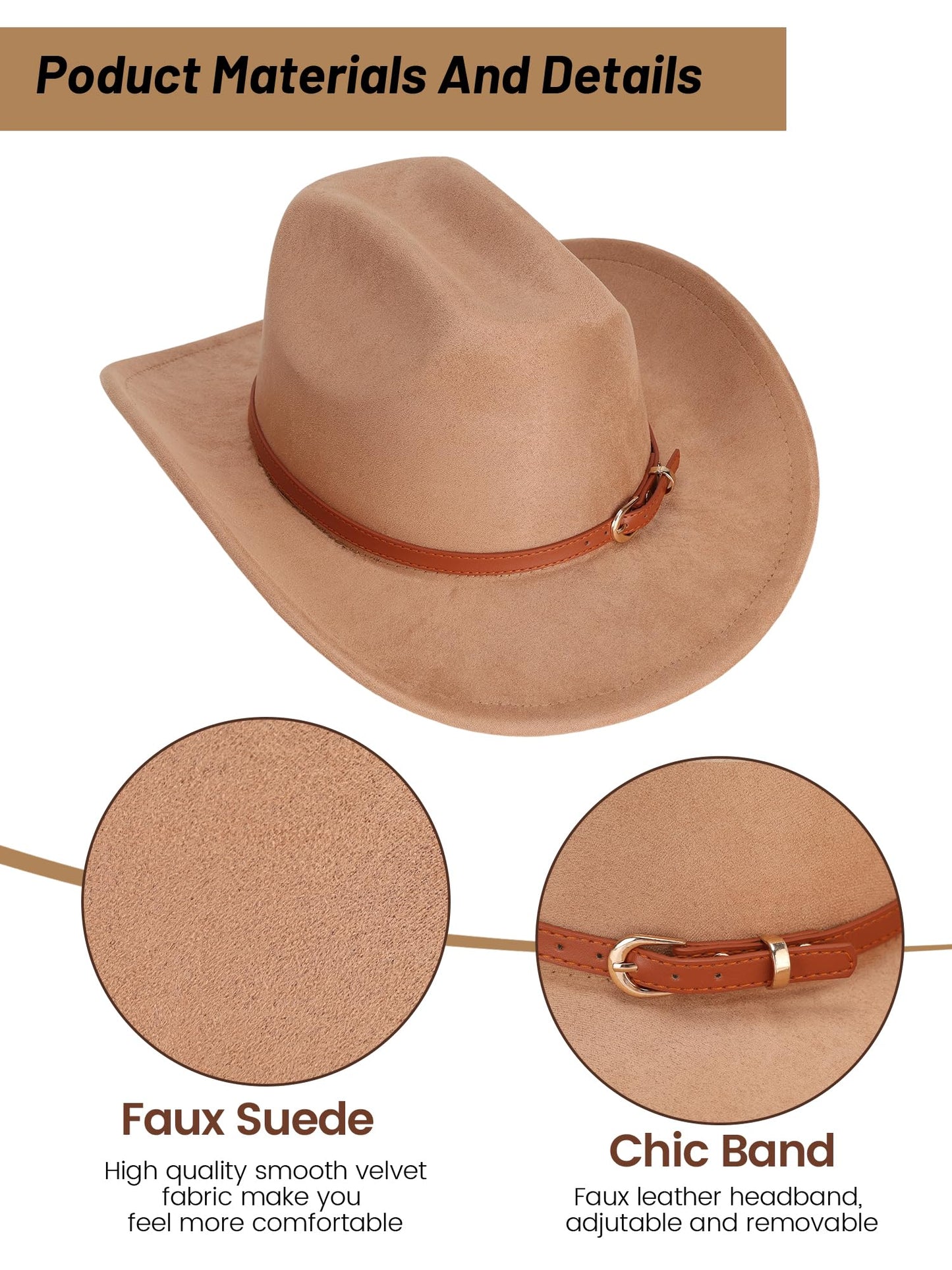 Ibeauti Cowboy Hat with Fringed Bandana Set for Women Wide Brim Western Cowgirl Hat Paisley Head Wrap Scarf
