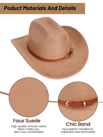 Ibeauti Cowboy Hat with Fringed Bandana Set for Women Wide Brim Western Cowgirl Hat Paisley Head Wrap Scarf