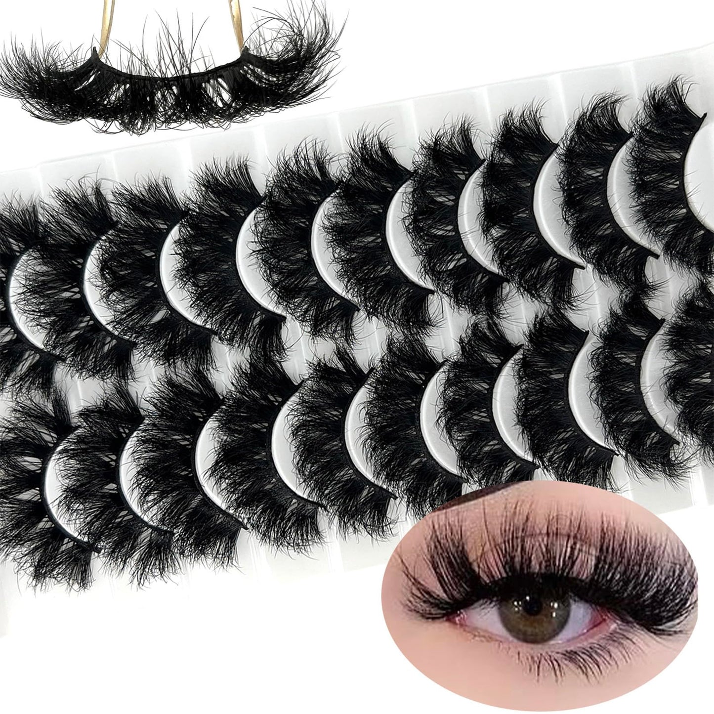 Mink Lashes Fluffy Big Dramatic Thick False Eyelashes, Soft 20mm Volume 3D Faux Mink, 20 Pairs Eyelashes Pack, 25mm Full Strip Lashes That Look Like Extensions