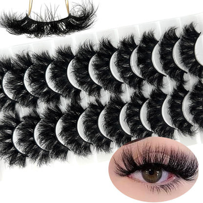 Mink Lashes Fluffy Big Dramatic Thick False Eyelashes, Soft 20mm Volume 3D Faux Mink, 20 Pairs Eyelashes Pack, 25mm Full Strip Lashes That Look Like Extensions