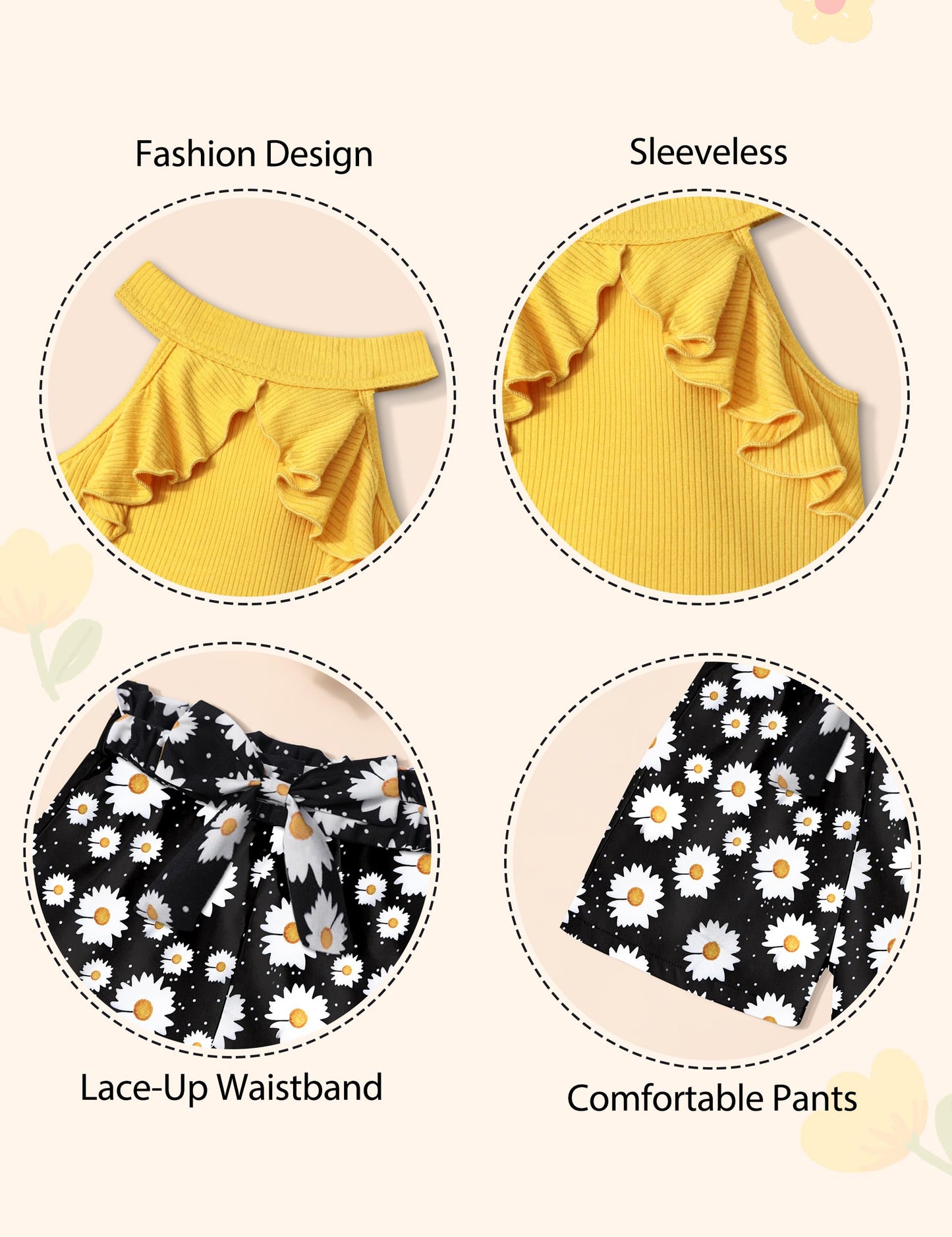 MIGU Girls Clothes Summer Halter Neck Ruffle Sleeveless Top Fashion Cute Floral Belt Shorts Two Piece Outfit Set Size 6-12