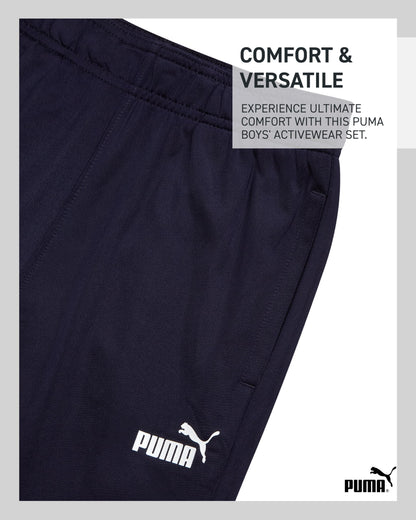 PUMA Boys Pants Set - 3 Piece Athletic T-Shirt, Zip Up Jacket, Jogger Pants - Boys Activewear Tricot Jogset (8-16)