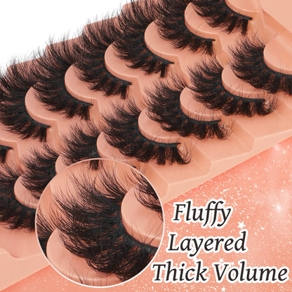 Mink Lashes Fluff False Eyelashes 20-22mm Dramatic Full Wispy Eye Lashes 8D Volume Curly Fake Eyelashes 7 Pairs Faux Mink Lashes Multipack by TOOCHUNAG