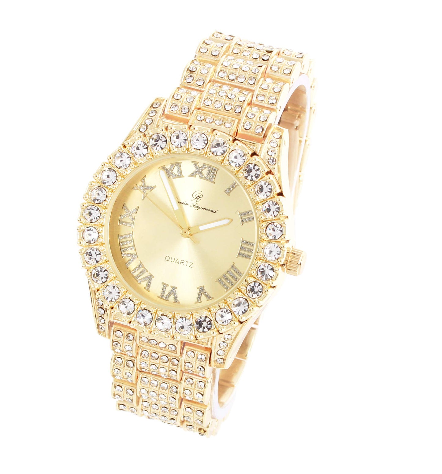 Charles Raymond Women's Big Rocks Bezel Colored Dial with Roman Numerals Fully Iced Out Watch - ST10327LA