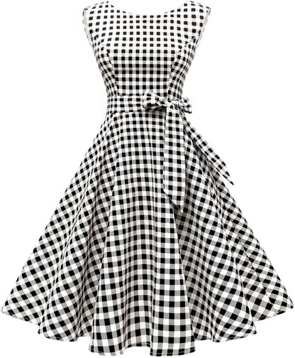 Hanpceirs Women's Boatneck Sleeveless Swing Vintage 1950s Cocktail Dress New