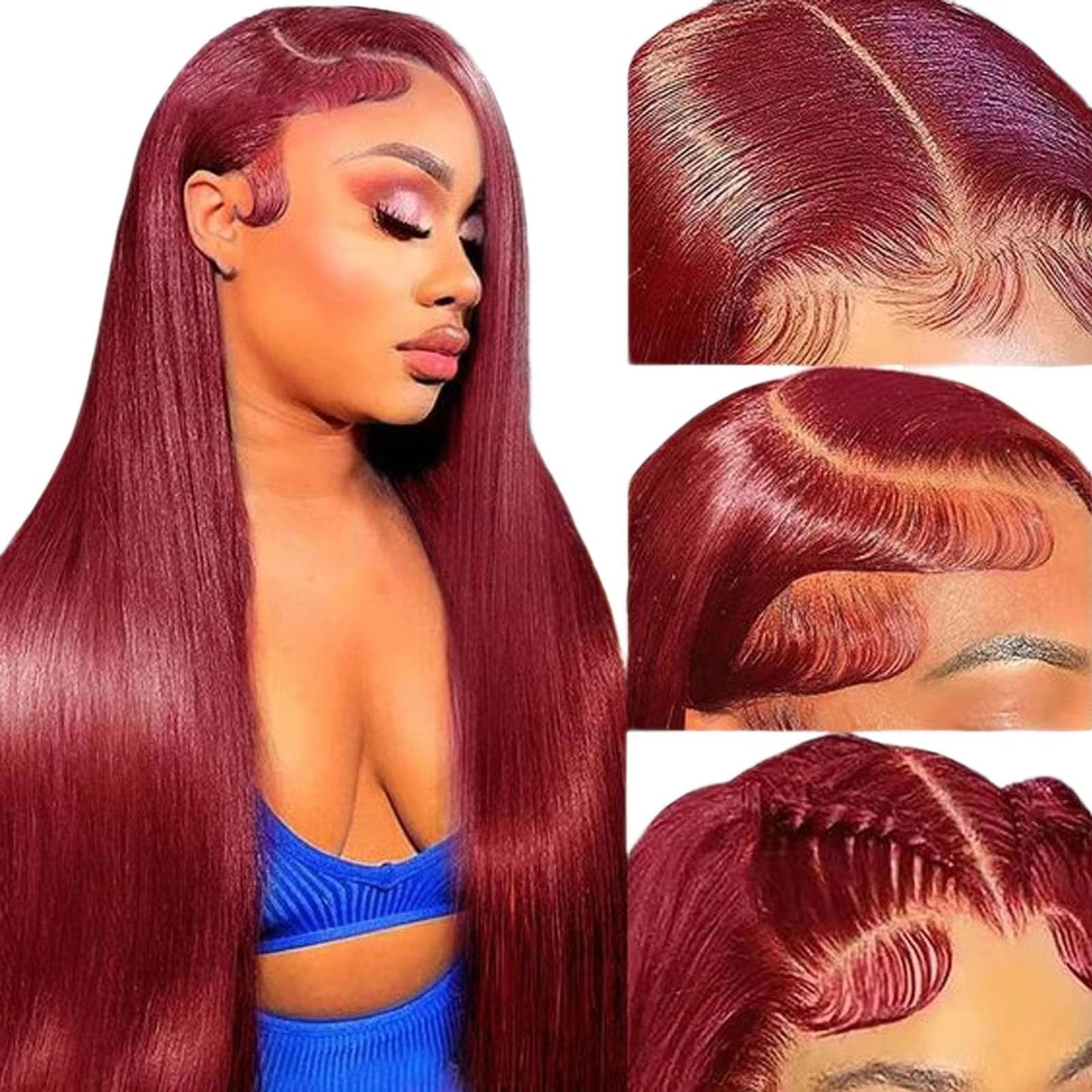 Burgundy Wig Human Hair 28inch 13x6 HD Transparent Lace Straight 99J Red Human Hair Wig Colored Reddish Brown Lace Frontal Wigs 180% Density Pre Plucked