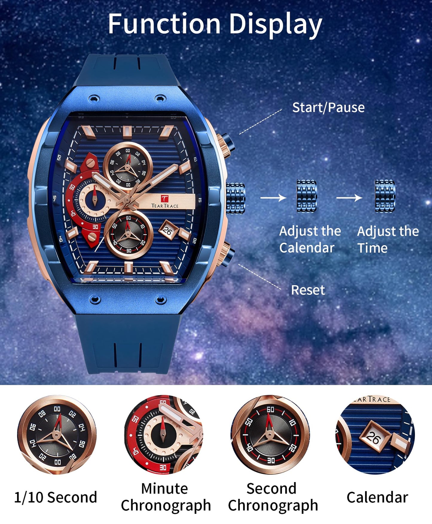 Watches for Men Analog Quartz Waterproof Sport Men’s Watch Tonneau Chronograph Luminous Fashionable Unique Casual Watch with Silicone Strap