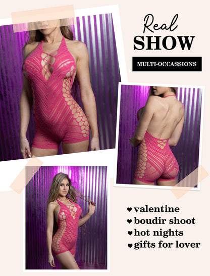 Avidlove Womens Lingeries Fishnet Lingerie for Women Sexy Outfit Fishnet Bodysuit Sparkle Rhinestone Cut Out Romper