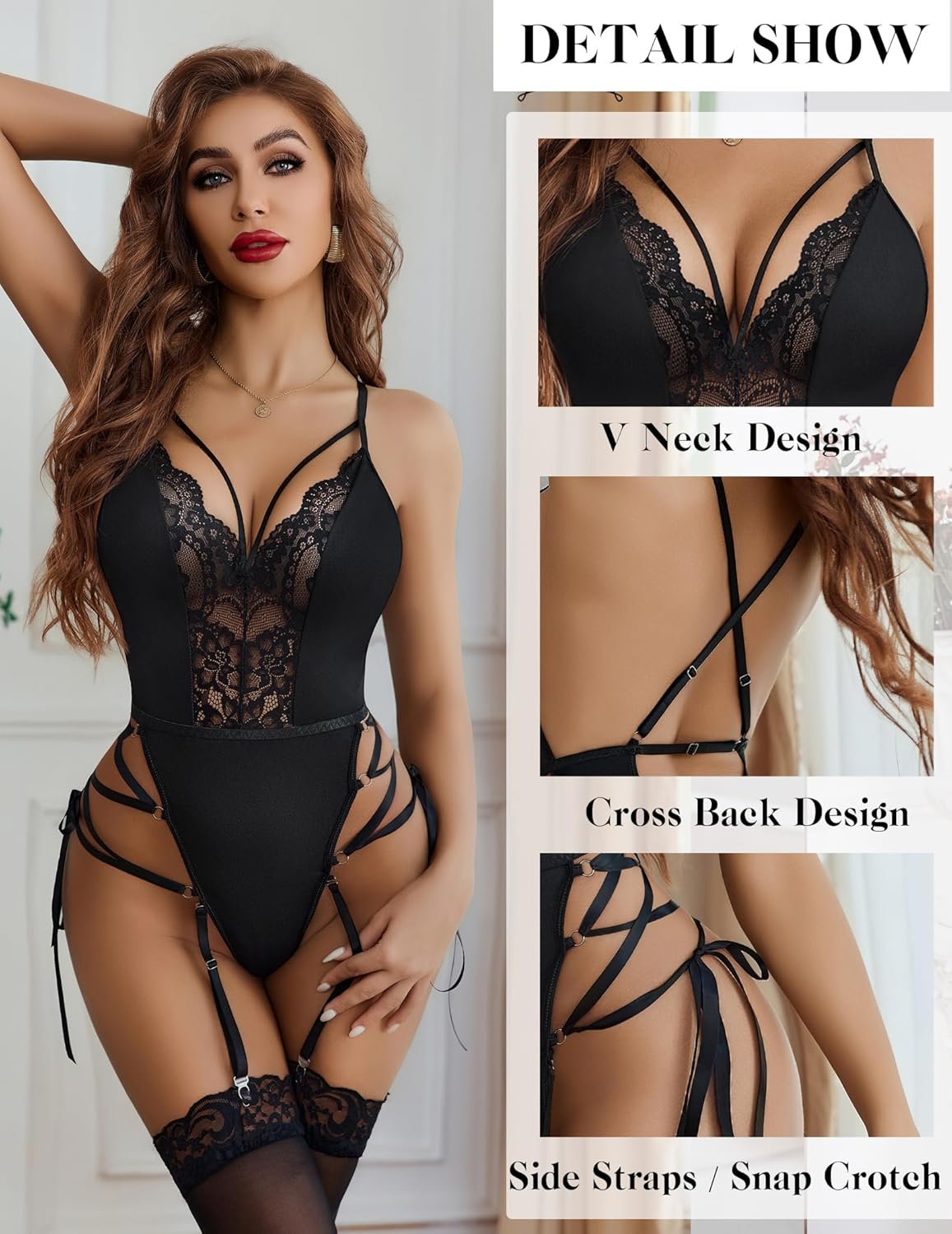 Avidlove Lingerie for Women Lace Lingerie Sets with Garter Belts One Piece Bodysuit Teddy No Stockings S-XXL