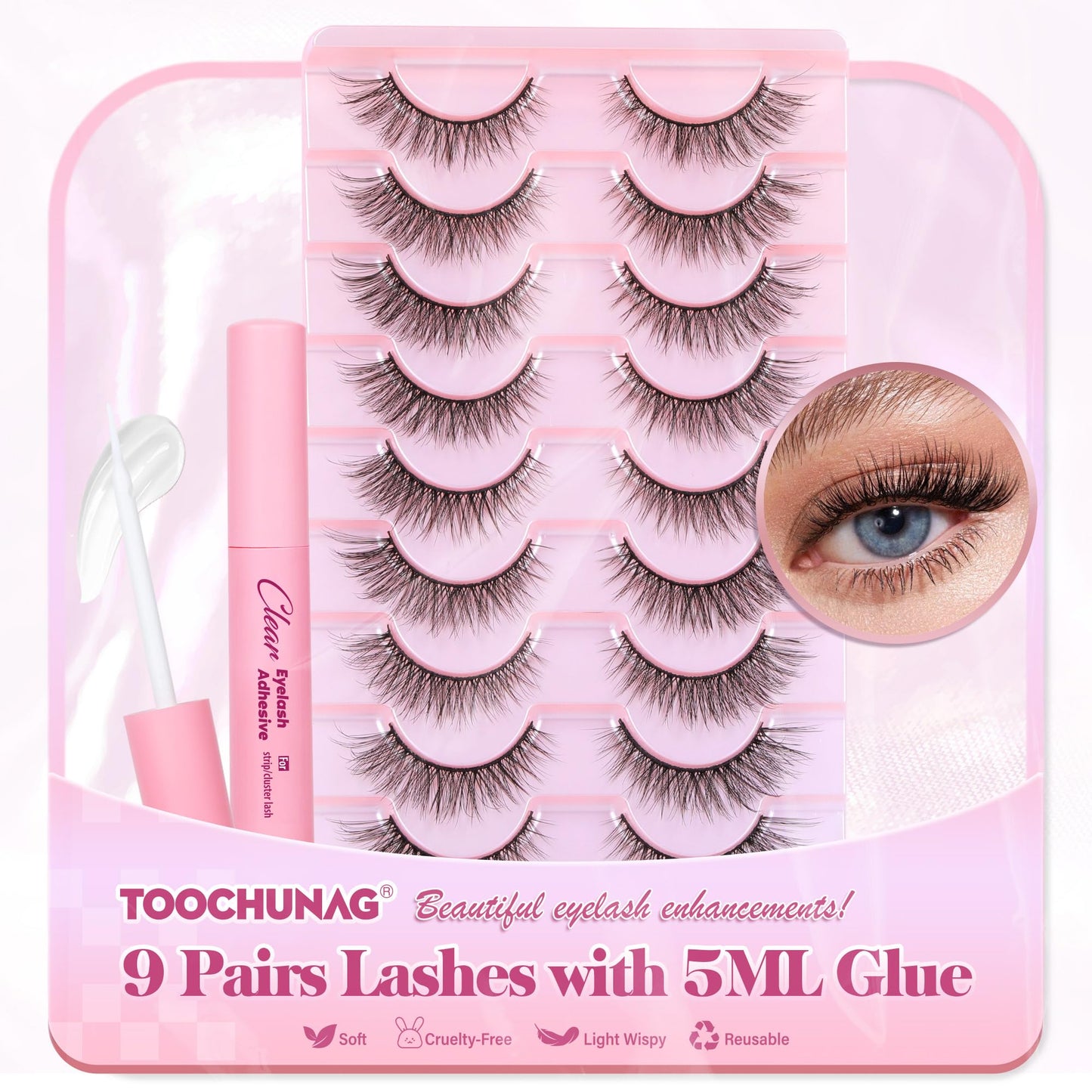 Mink Lashes Fluff False Eyelashes 20-22mm Dramatic Full Wispy Eye Lashes 8D Volume Curly Fake Eyelashes 7 Pairs Faux Mink Lashes Multipack by TOOCHUNAG
