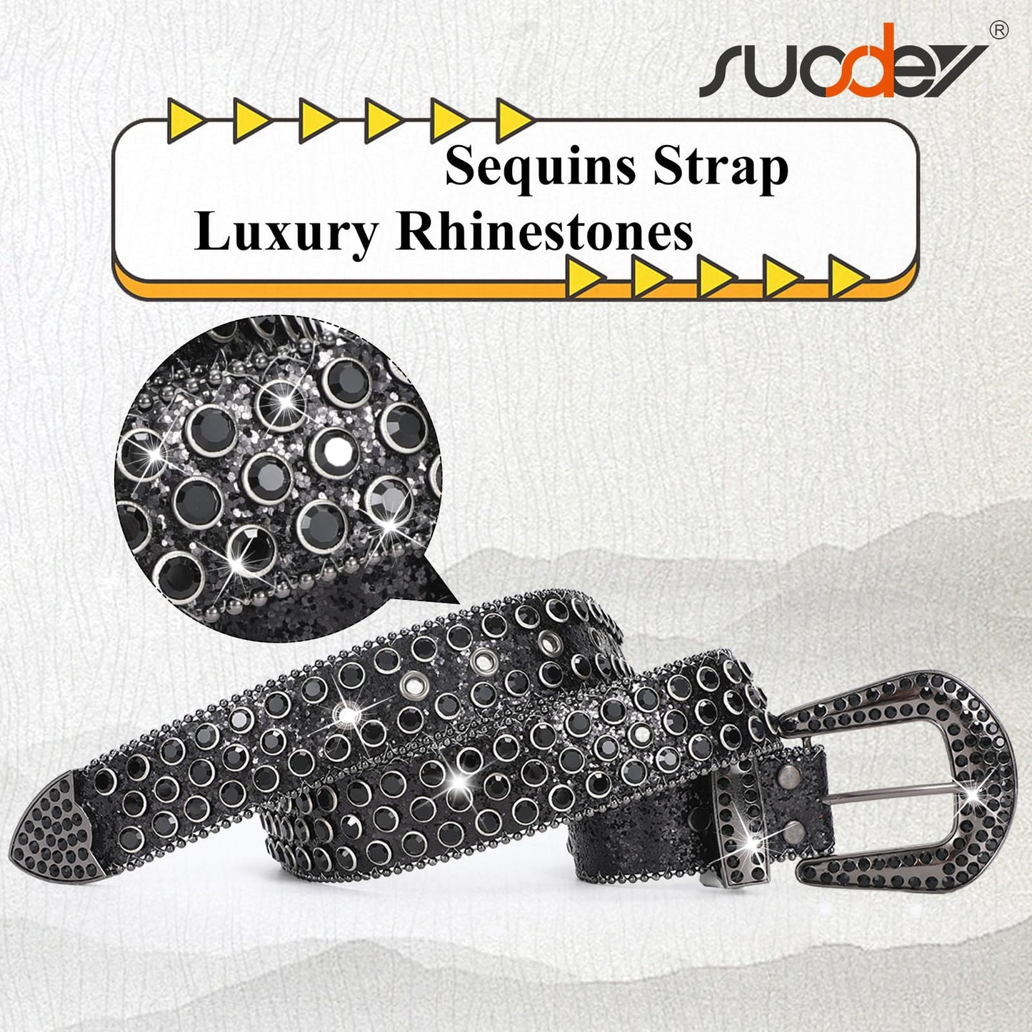 SUOSDEY Rhinestone Belt Unisex Sequin Strap Bling Crystal Western Studs Glitter Luxury Belt for Jeans Pants Dress