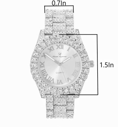Charles Raymond Women's Big Rocks Bezel Colored Dial with Roman Numerals Fully Iced Out Watch - ST10327LA
