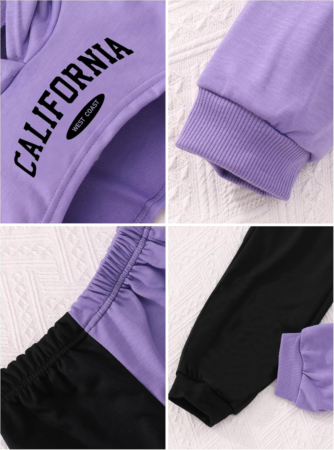 Hilinker Girls Graphic 3 Piece Outfits Workout Crop Hoodie Ribbed Tank and Sweatpants Set