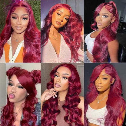 28 Inch 99j Burgundy Lace Front Wigs Human Hair Red Burgundy Wig Human Hair 180% Density 13x6 Body Wave Lace Front Wigs Pre Plucked Glueless Lace Front Wigs Human Hair Wigs for Women