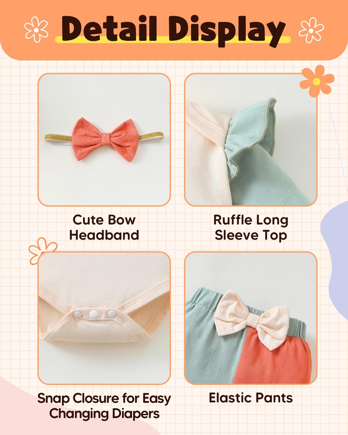 Mioglrie Baby Girl Clothes Newborn Girl Fall Winter Outfits Pants Set Preemie Clothing Headband 0 3 6 12 18 Months