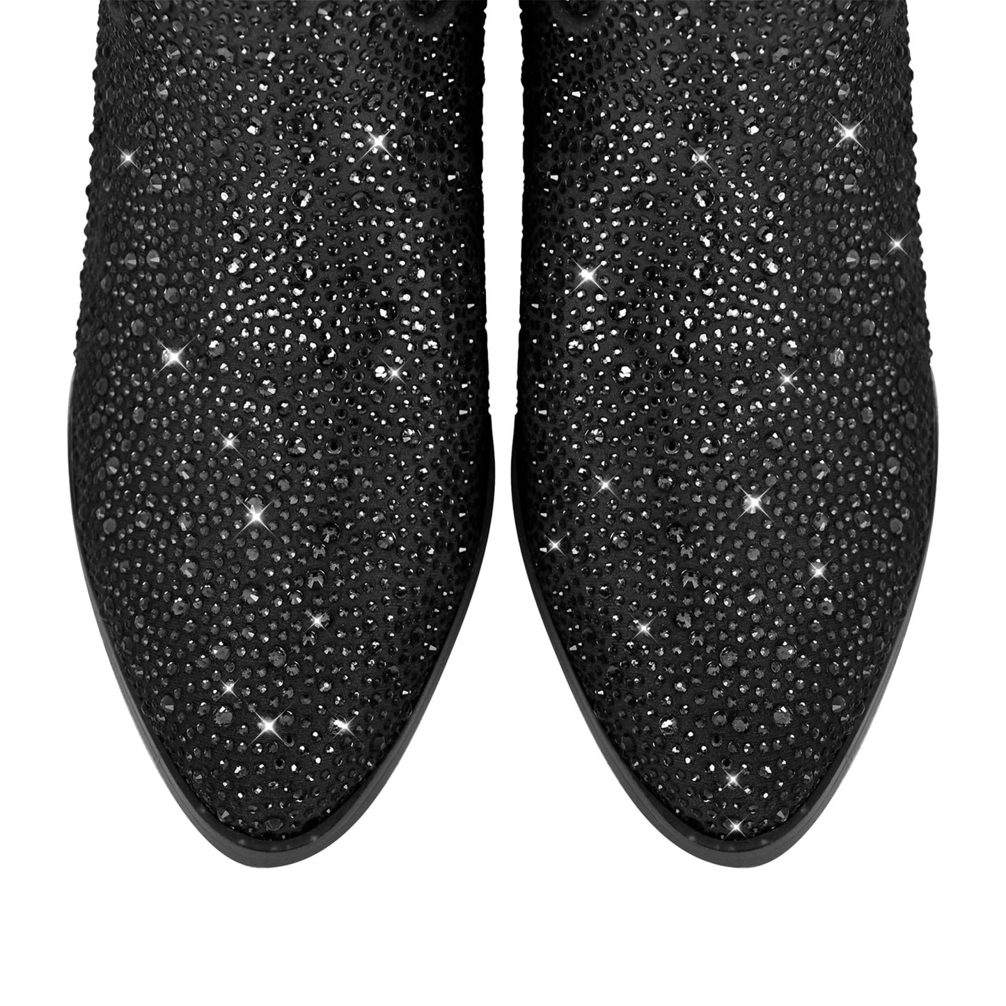 Richealnana Sparkly Rhinestones Cowboy Cowgirl Style Boots Calf High Boots for Women 2INCH Heeled Shining Pull On Tabs