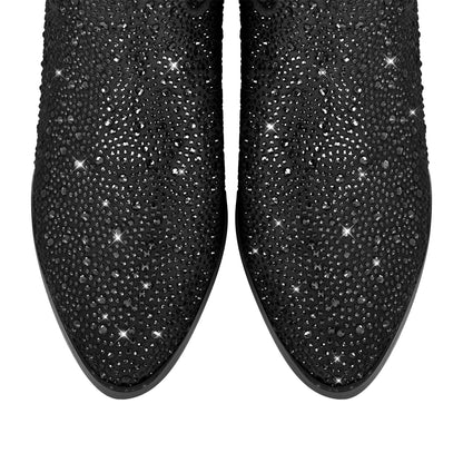 Richealnana Sparkly Rhinestones Cowboy Cowgirl Style Boots Calf High Boots for Women 2INCH Heeled Shining Pull On Tabs