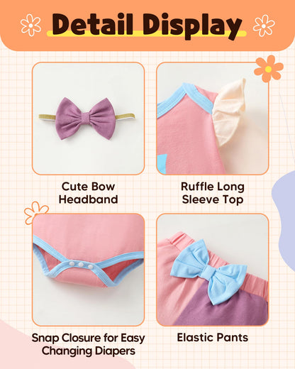 Mioglrie Baby Girl Clothes Newborn Girl Fall Winter Outfits Pants Set Preemie Clothing Headband 0 3 6 12 18 Months