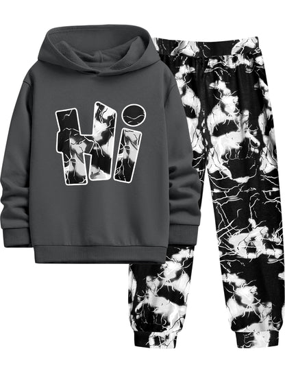 Boys Clothes Camo Boys Outfits Letter Printing Pullover Hoodie and Pants 2Pcs Winter Kids Clothes Boys for 7-14 Years