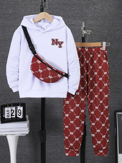 PureChapter Boys' Fashion 3Pcs Pullover Hoodies Sweatshirt Suit Crossbody Bag Stylish Clothes Kids Clothes