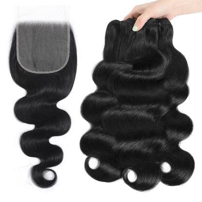 12A Human Hair Bundles with Closure Body Wave Bundles 20 22 24+18 Inch 5X5 HD Lace Closure Human Hair 100% Brazilian Virgin Hair Extensions 3 Bundles Deals Hair Quick Weave Bundle for Women
