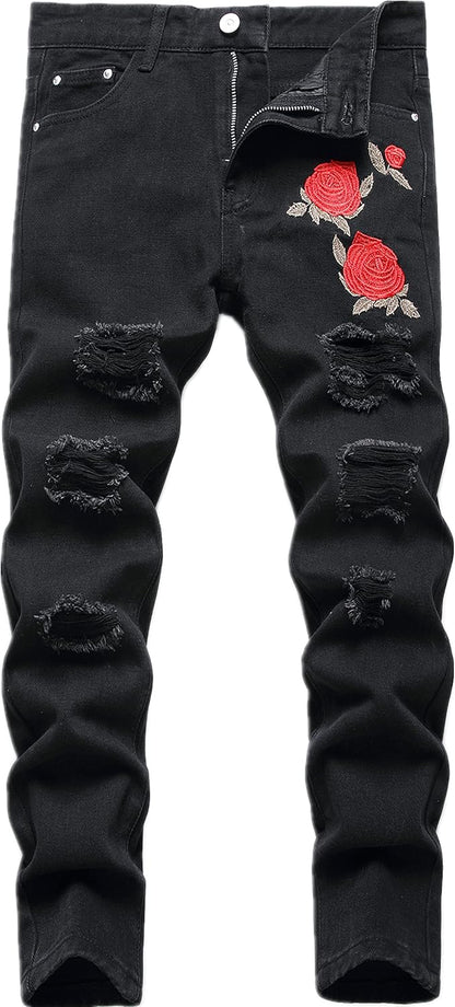 Boy's Skinny Fit Ripped Destroyed Distressed Stretch Slim Jeans Pants